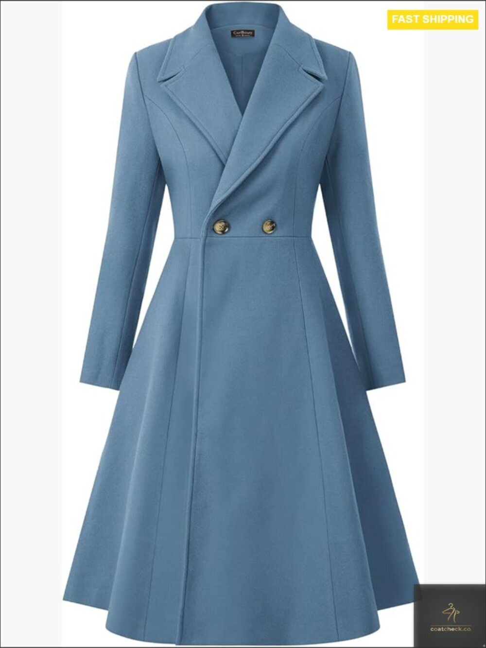Double Breasted Pea Coat A Line Long Trench Winter Dress Coat with Pockets